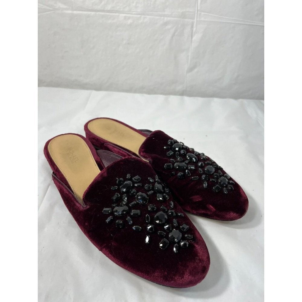 Michael Kors Womens 7.5 Shoes Edie Embellished Velvet Slide Slip-Ons Burgundy - Picture 14 of 14